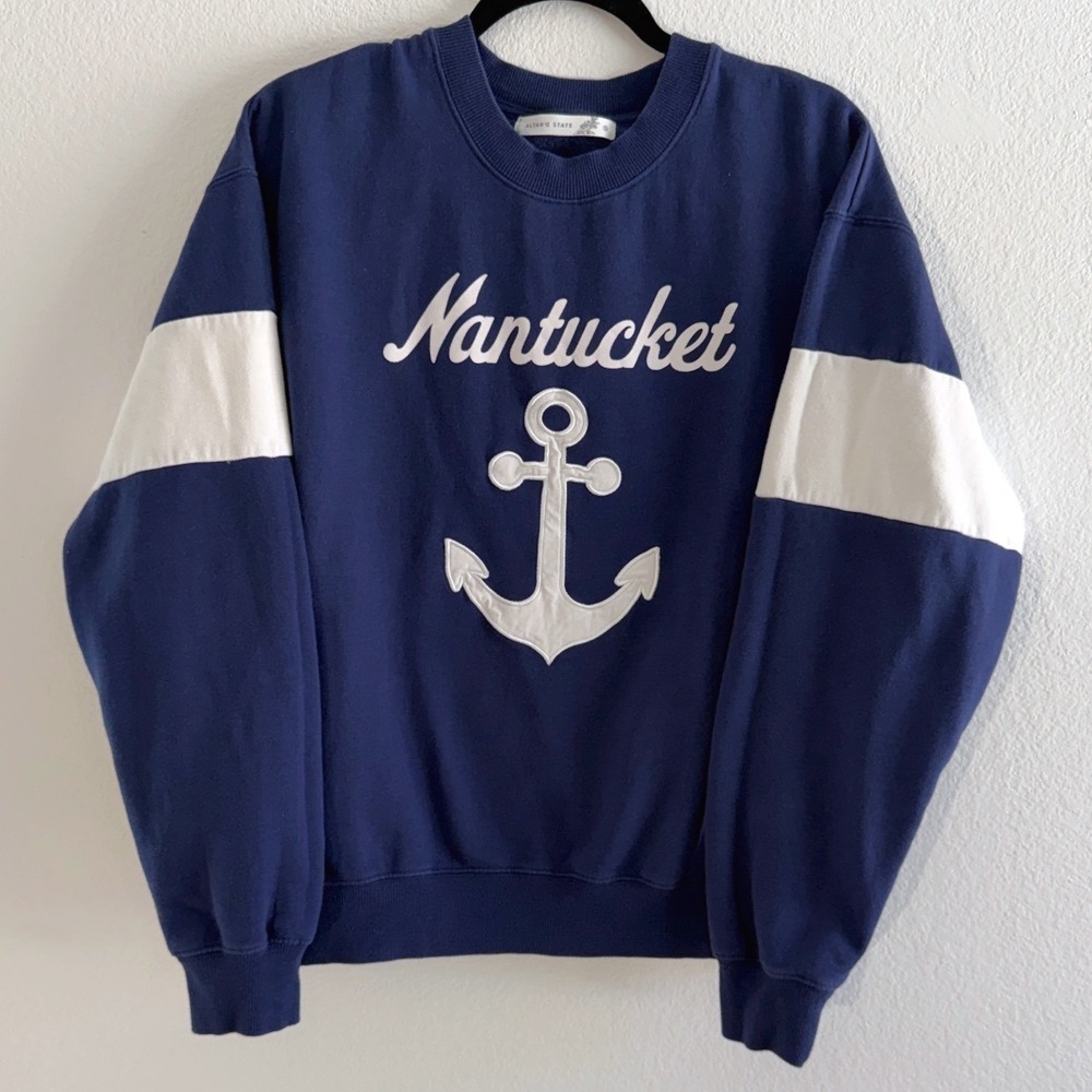 Altar'd State Nantucket Anchor Sweatshirt Navy Blue White Colorblock Small